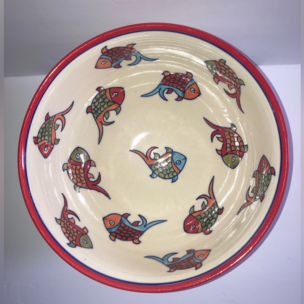 Get ready for the lake! Pier 1 Hand-Painted Koi Fish Medium Serving Bowl  - New!